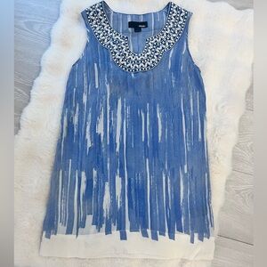 100% Silk Blue Tunic Dress with Embroidered Detail Size Small
